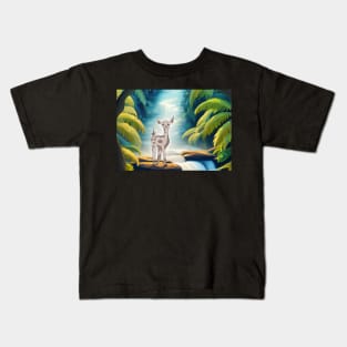 Deer in the Jungle and Waterfall Kids T-Shirt